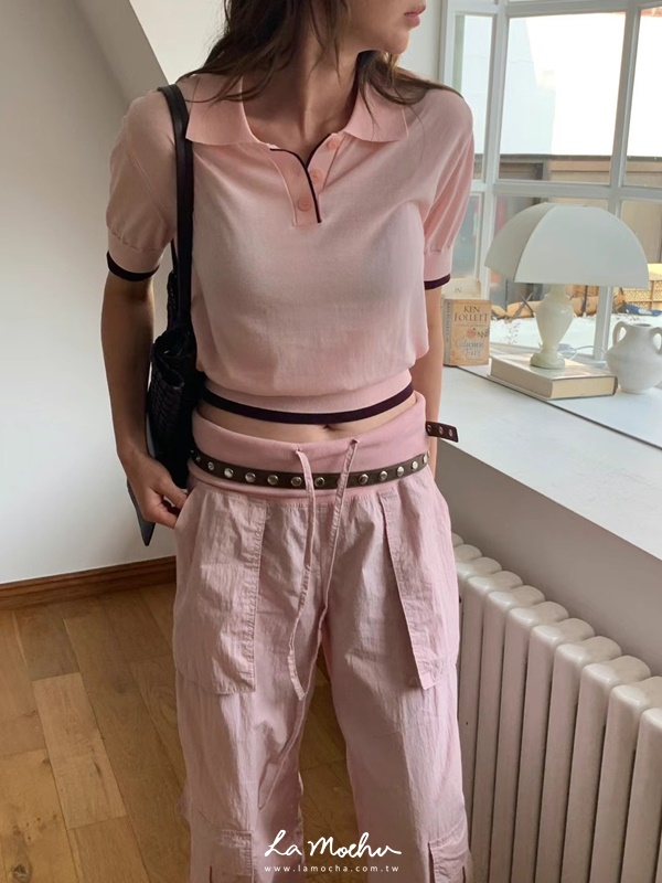 微透拼色滾邊POLO衫